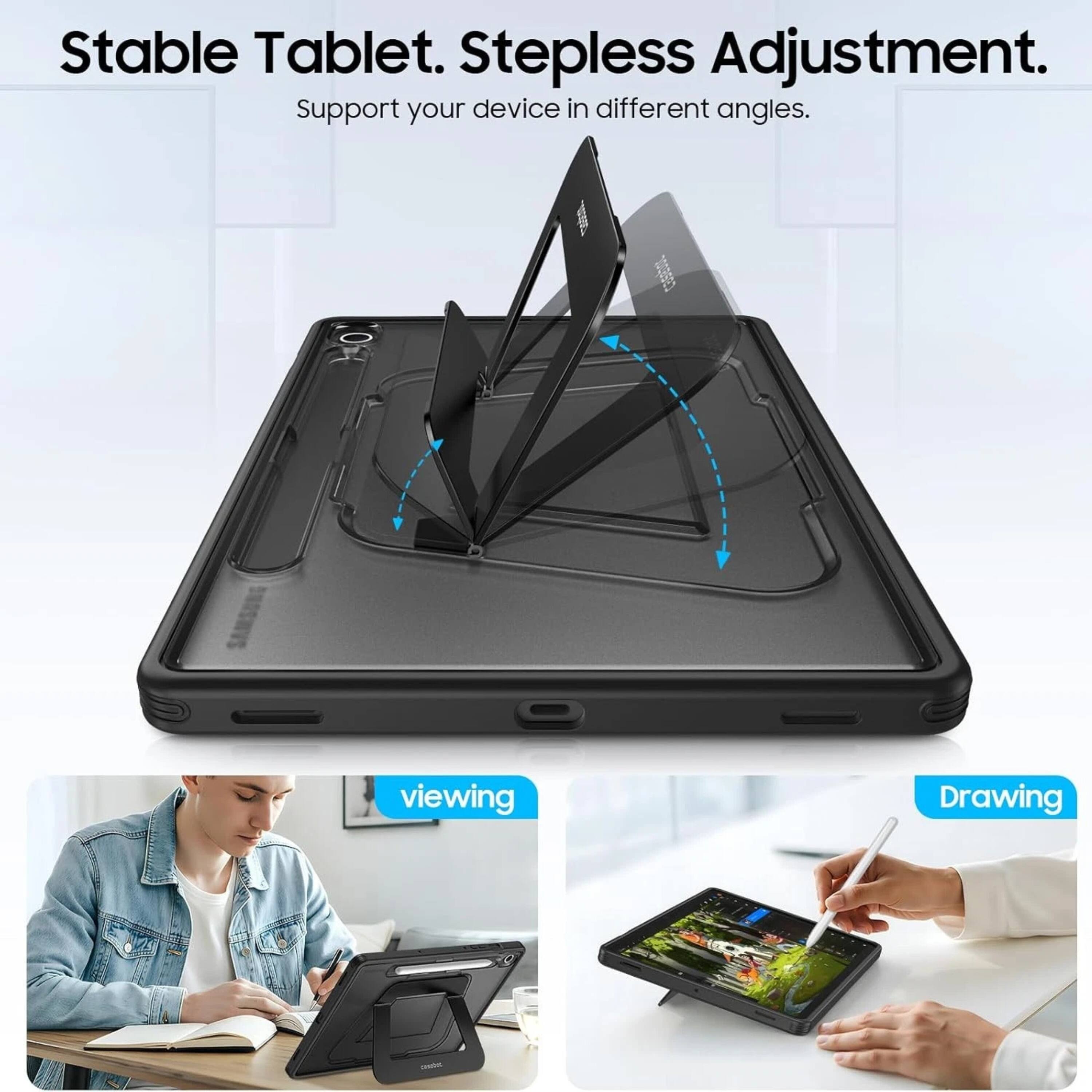 Stable Tablet. Stepless Adjustment.  
Support your device in different angles.  

viewing  
Drawing