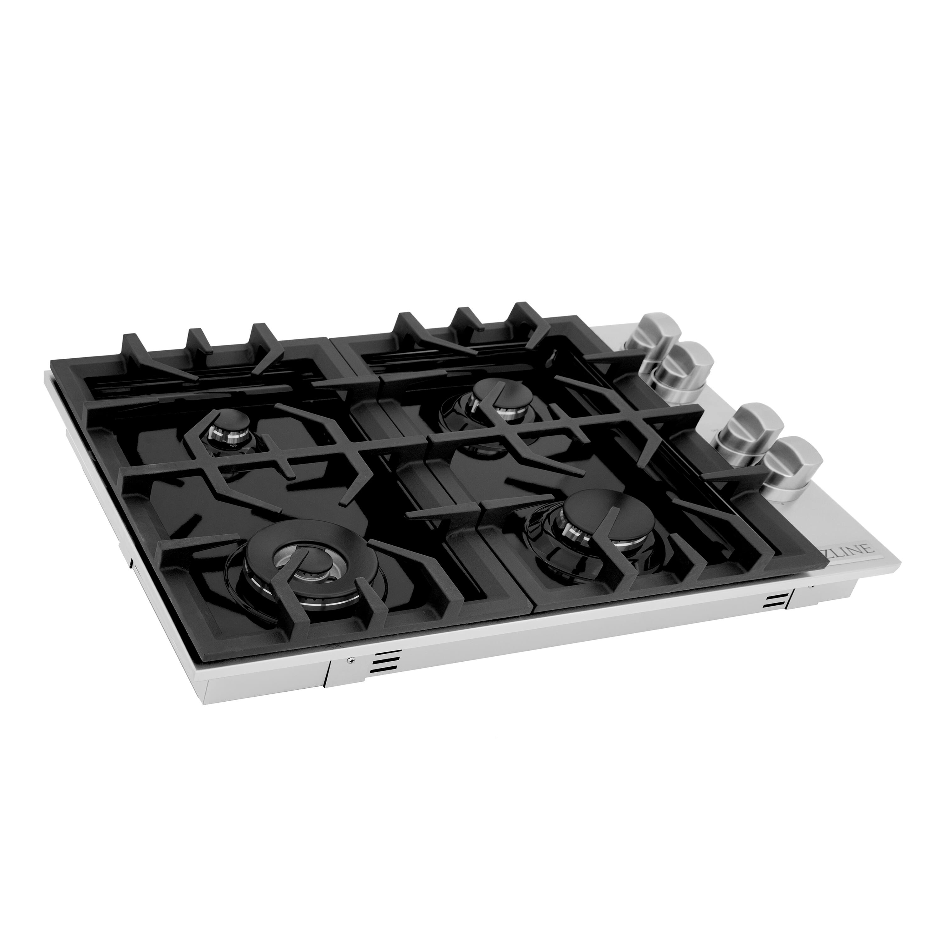 Angle. ZLINE - ZLINE 30 in. Gas Cooktop with 4 Burners and Black Porcelain Top (RC30-PBT) - Black.
