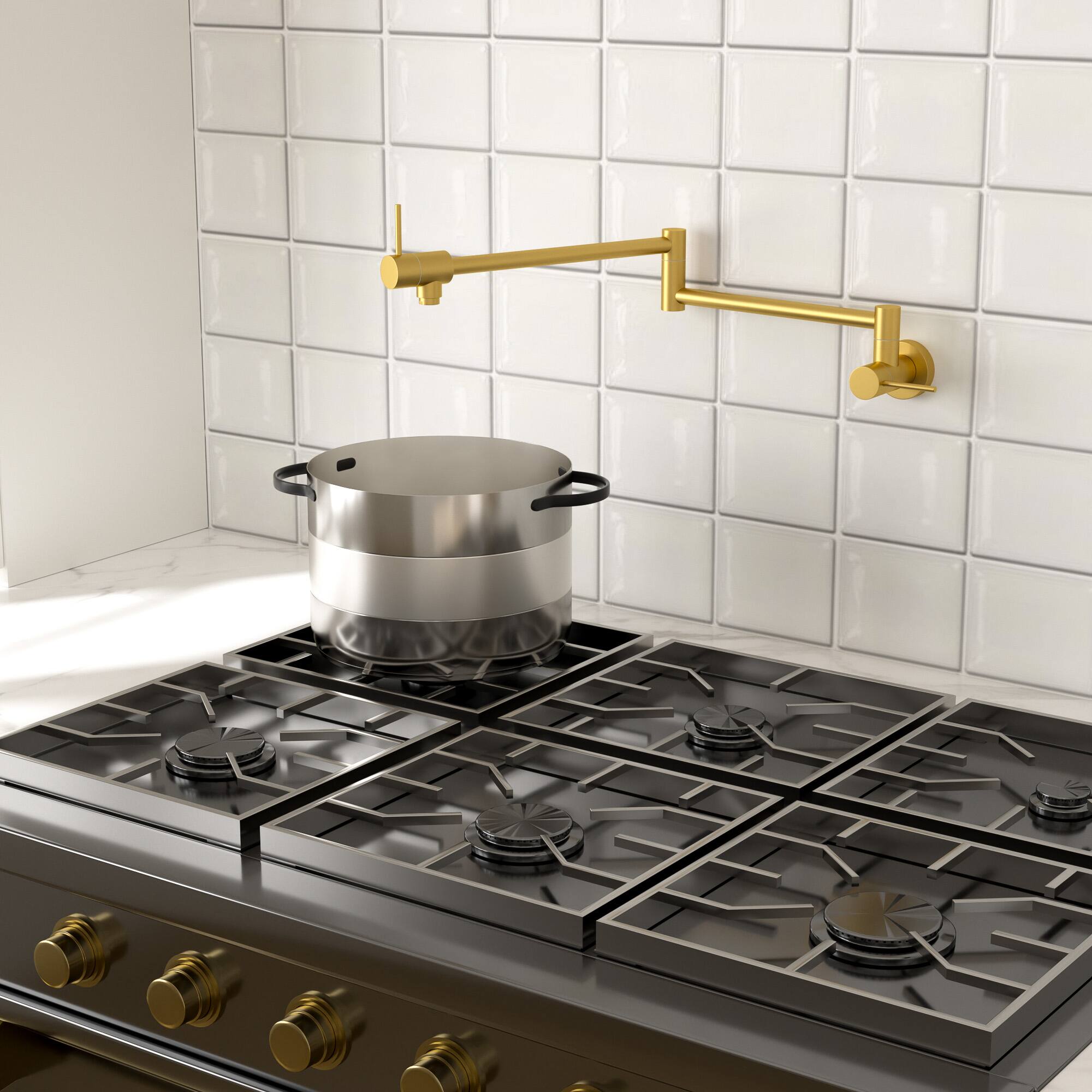 Left. Lordear - Gold Wall Mount Kitchen Sink Faucet Folding Stretchable with Single Hole Two Handles - Gold.