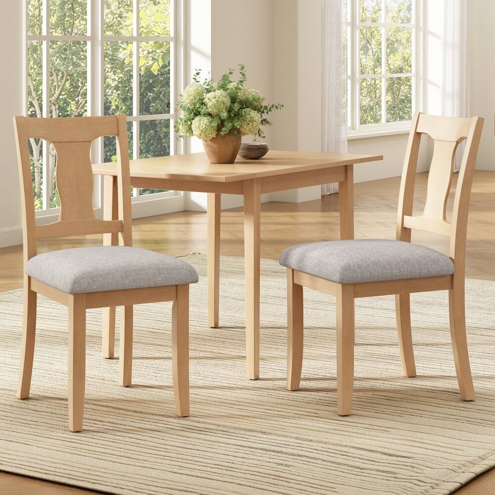 Front. Loheer - Loheer Dining Chairs Set of 2, Mid-Century Rubberwood Upholstered Chairs with High Backrest, Beige - Beige.