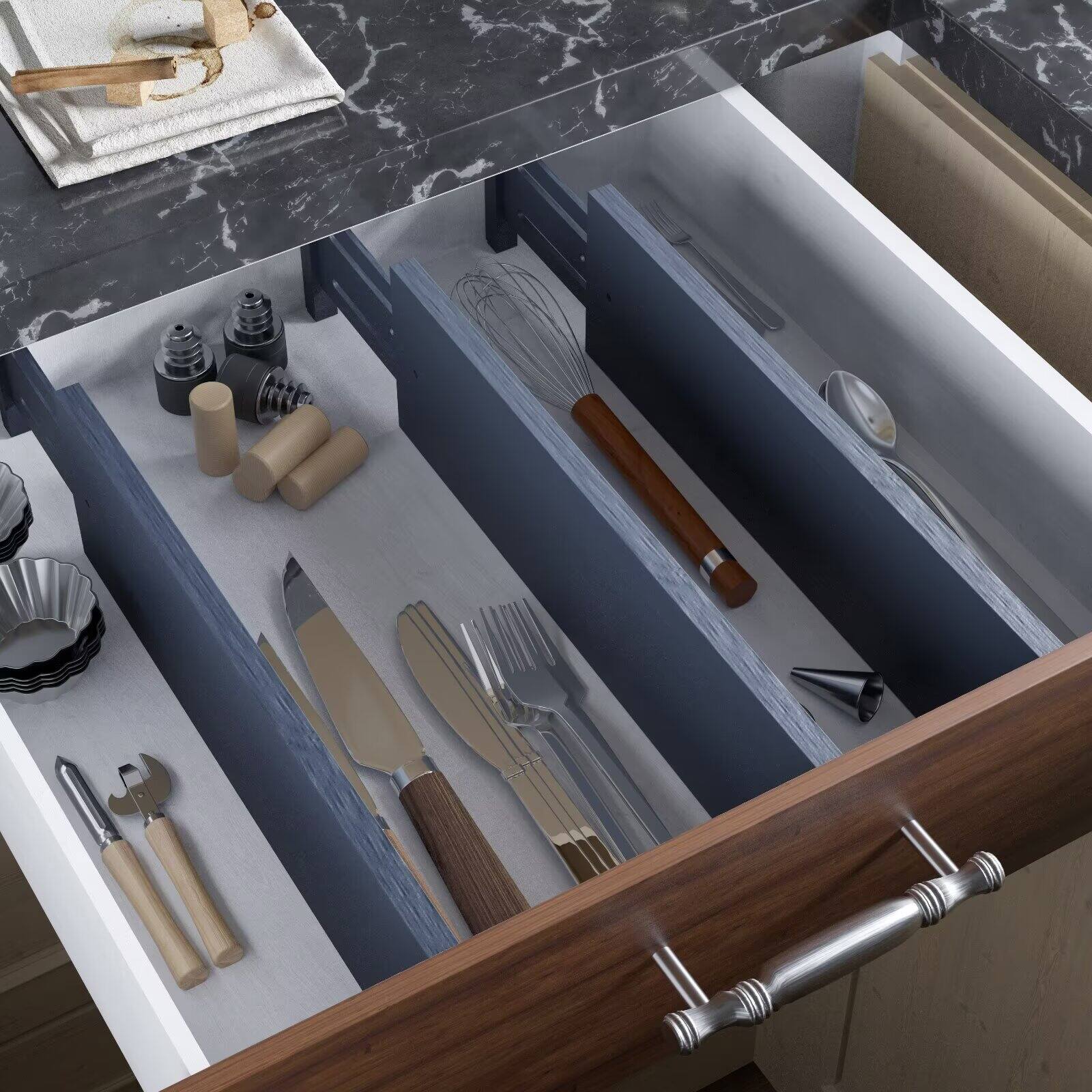 Alt View 1. Tooloton - Expandable Dresser Drawer Dividers 6-Pack, Navy Blue Adjustable Organizers 17-22 Inches, 4.65" High for Clothing Storage - Navy Blue.