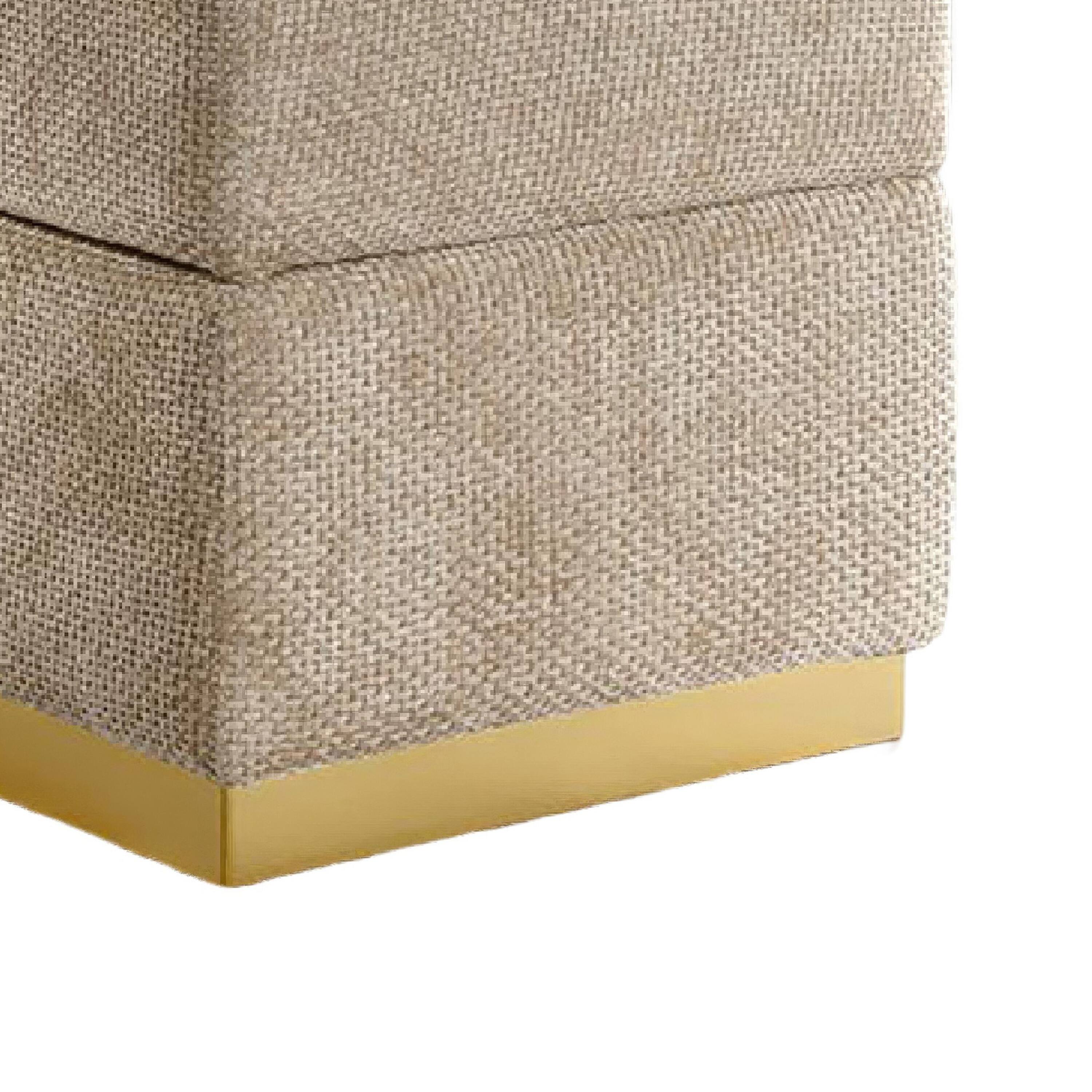 Left. Manhattan Lane - Kris Ottoman Stool with Hidden Storage,  Base,   Chenille - Silver Gray, Gold.