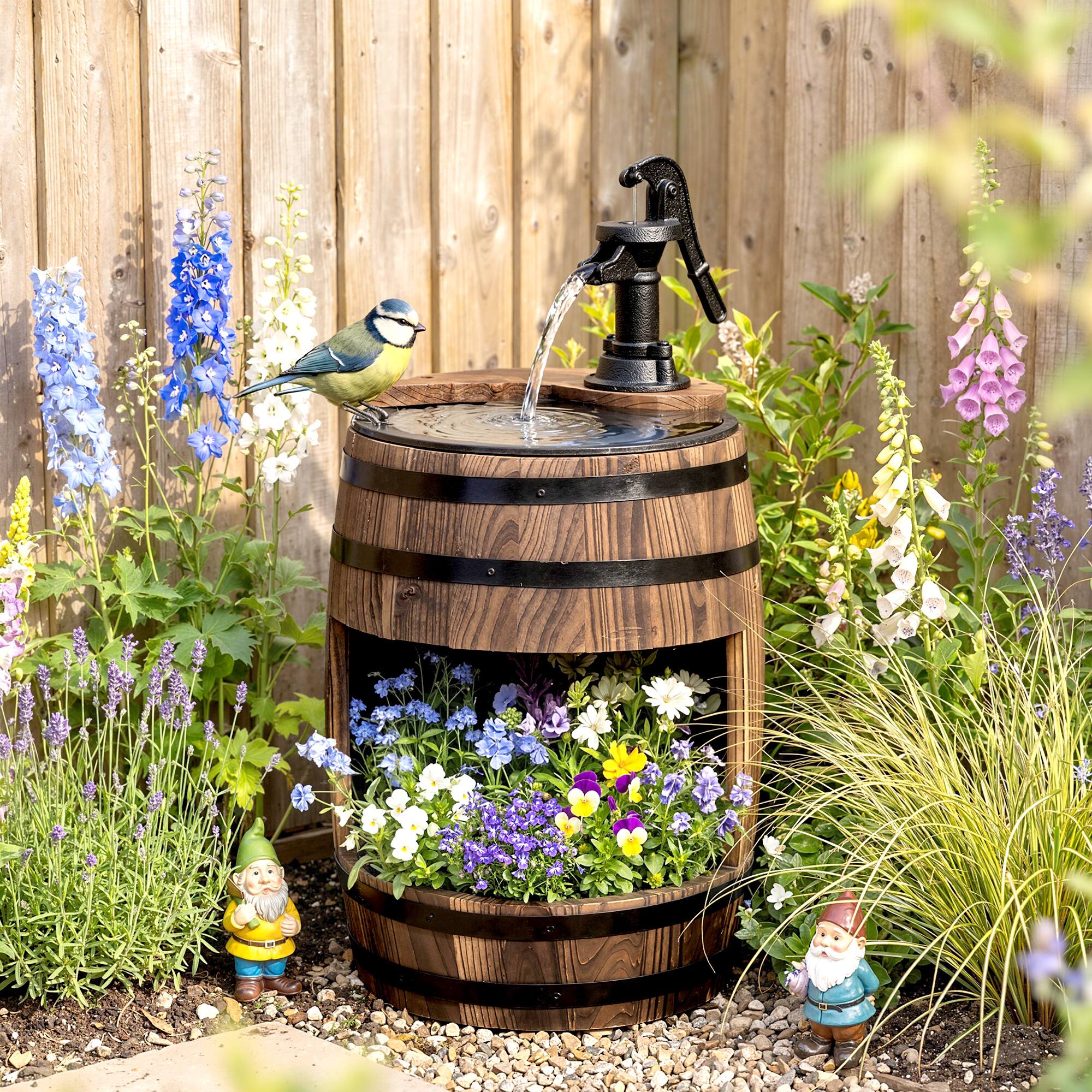 Alt View 7. Outsunny - 23" H Outdoor Water Fountain Wood and Plastic Rustic Apple Barrel Pump Garden Decor for Outside - Carbonized.