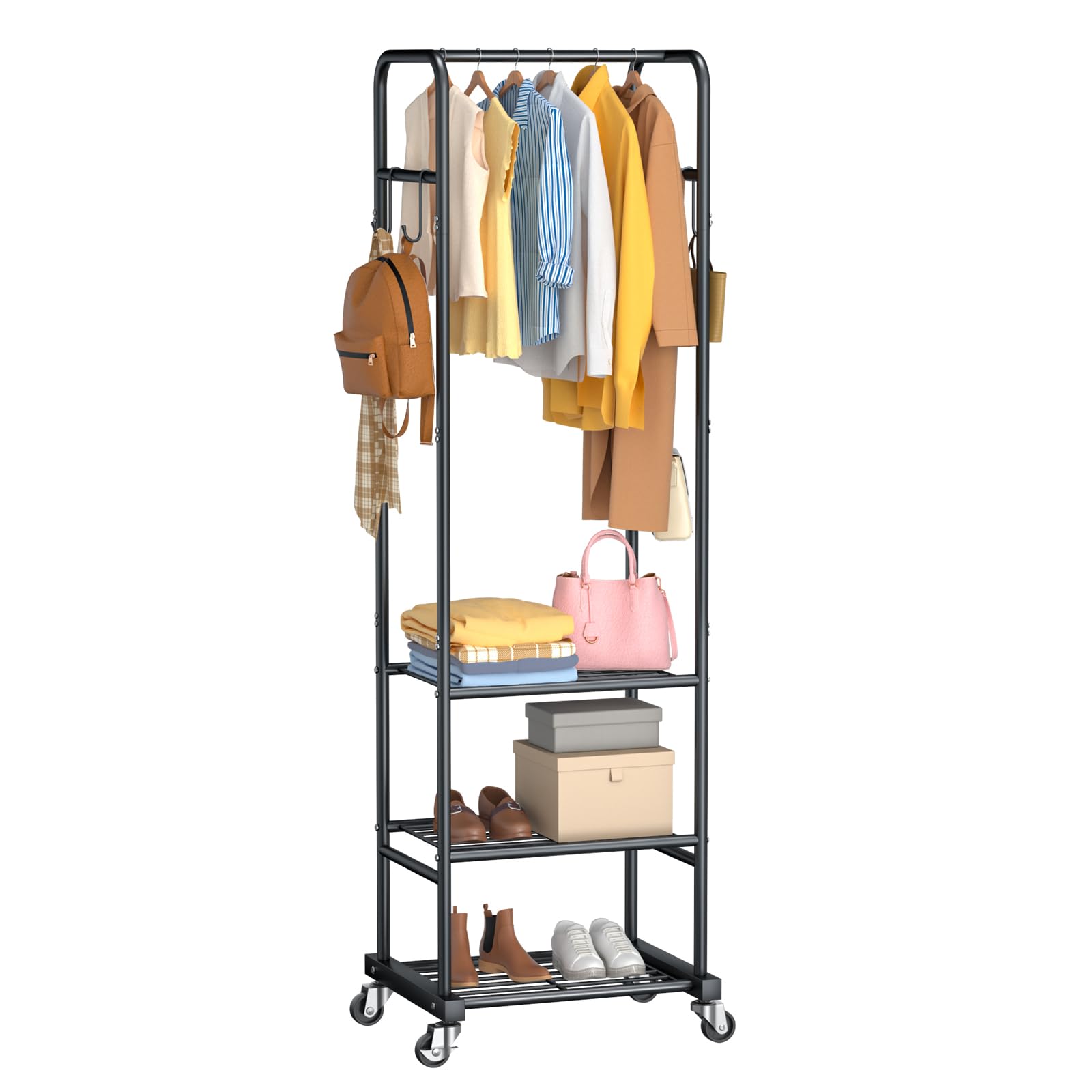 Refined Abode Design Clothes Rack With Wheels Freestanding Garment 3 ...