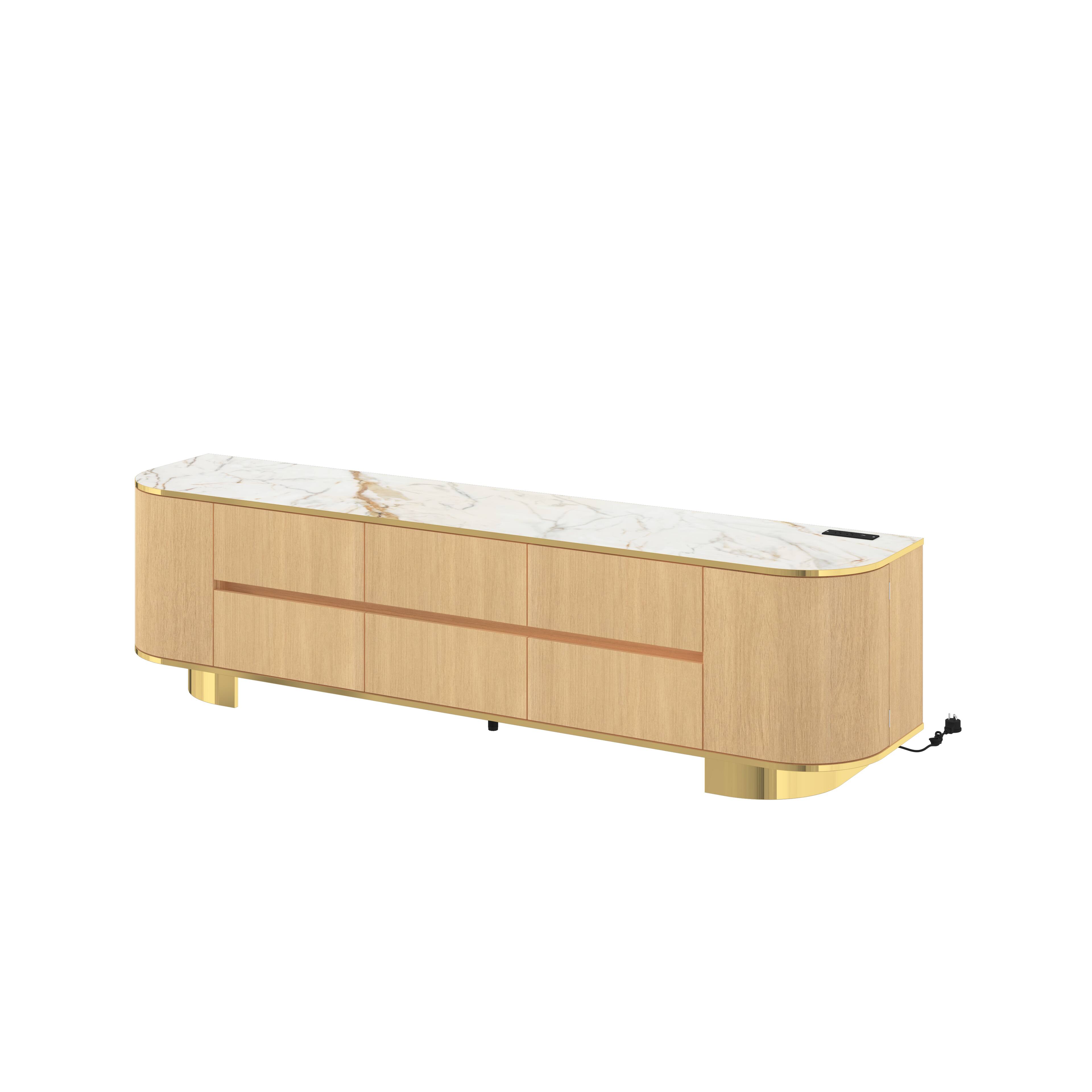 Alt View 8. Famapy - Luxury TV Stand with Smart LED Lights & Power Outlets, 82.7" Marble Top Media Console for Living Room - Walnut.