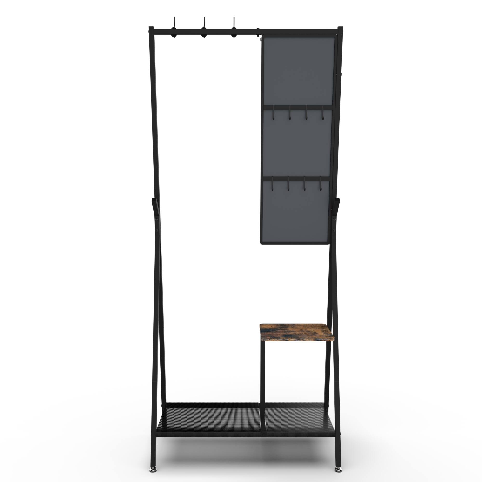 Alt View 7. GOODSILO - Multifunctional Wall-Mounted Coat Rack with Integrated Mirror and Shoe Storage for Entryway Organization - Black+Brown.