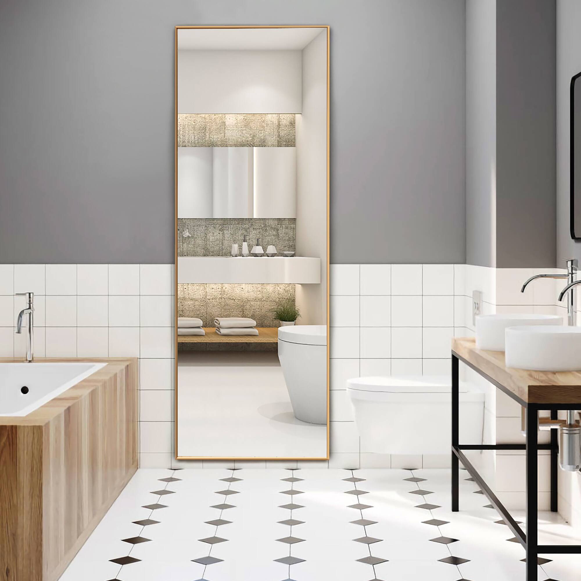 Alt View 9. Costway - Costway 59"Full Length Body Mirror Aluminum Frame Leaning Hanging Dressing Mirror - Gold.