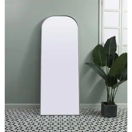 Front. Elegant Decor - Metal Frame Arch Full Length Mirror 28x74 Inch in Silver - Silver.