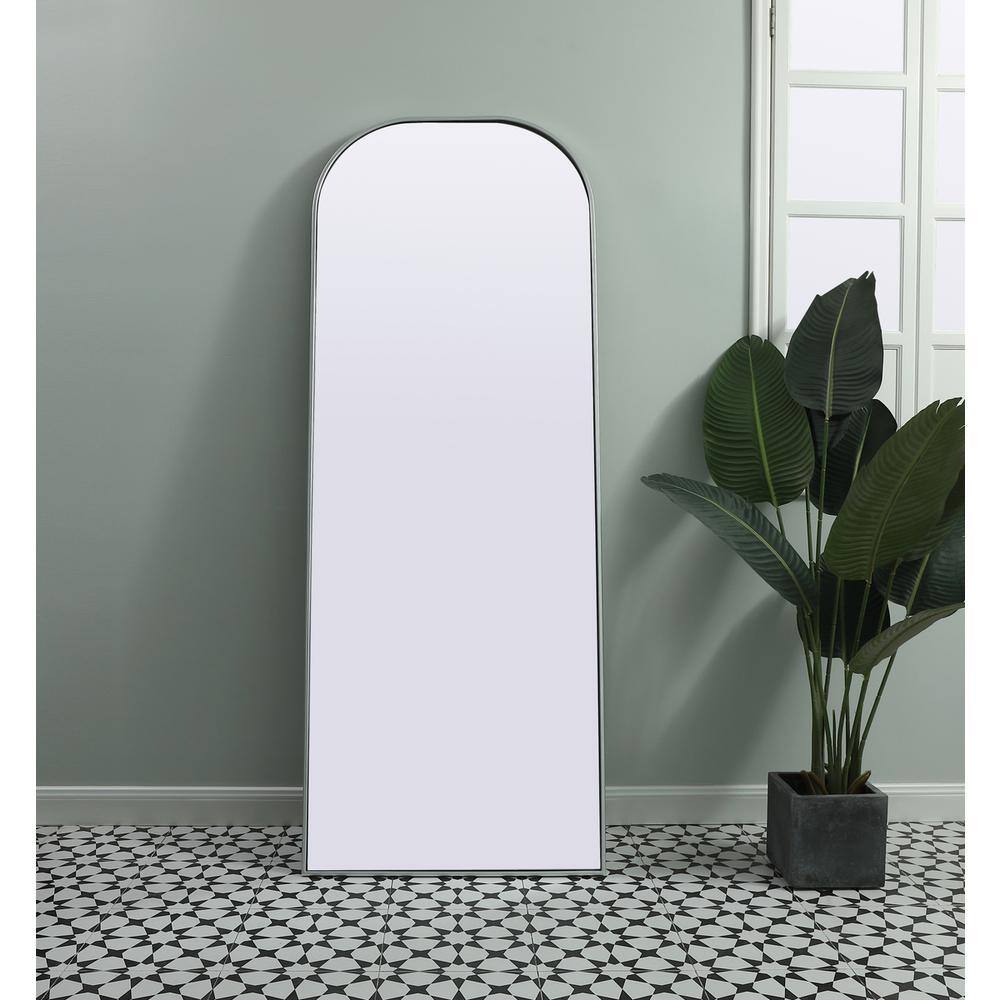 Front. Elegant Decor - Metal Frame Arch Full Length Mirror 28x74 Inch in Silver - Silver.