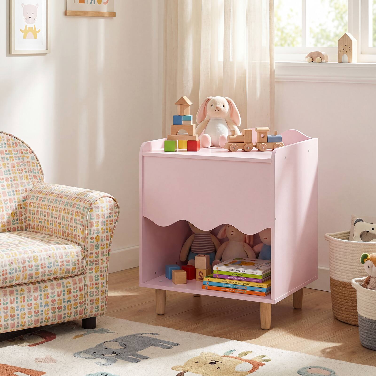 Alt View 3. Costway - Costway Kids Nightstand, Toddler Scalloped Side Table with Wide Top & Open Compartment - Pink.