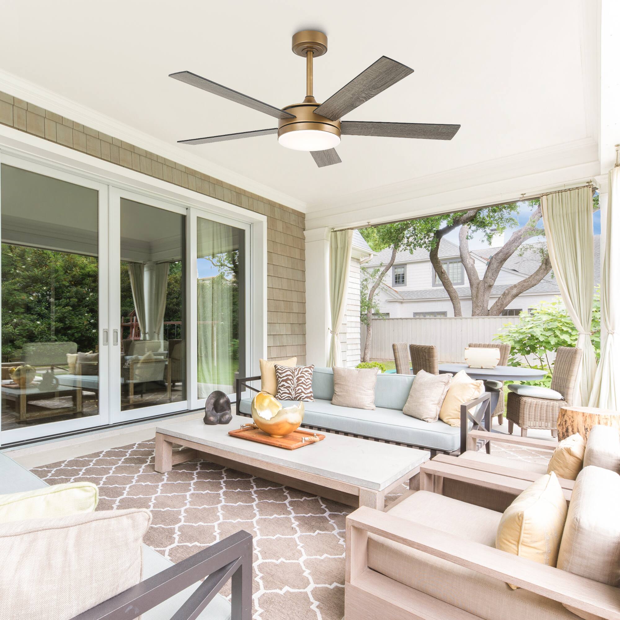 Angle. Vaczon - 48" Modern Dimmable LED Smart Ceiling Fan with Light and App, Remote and Reversible Blades - Gold.