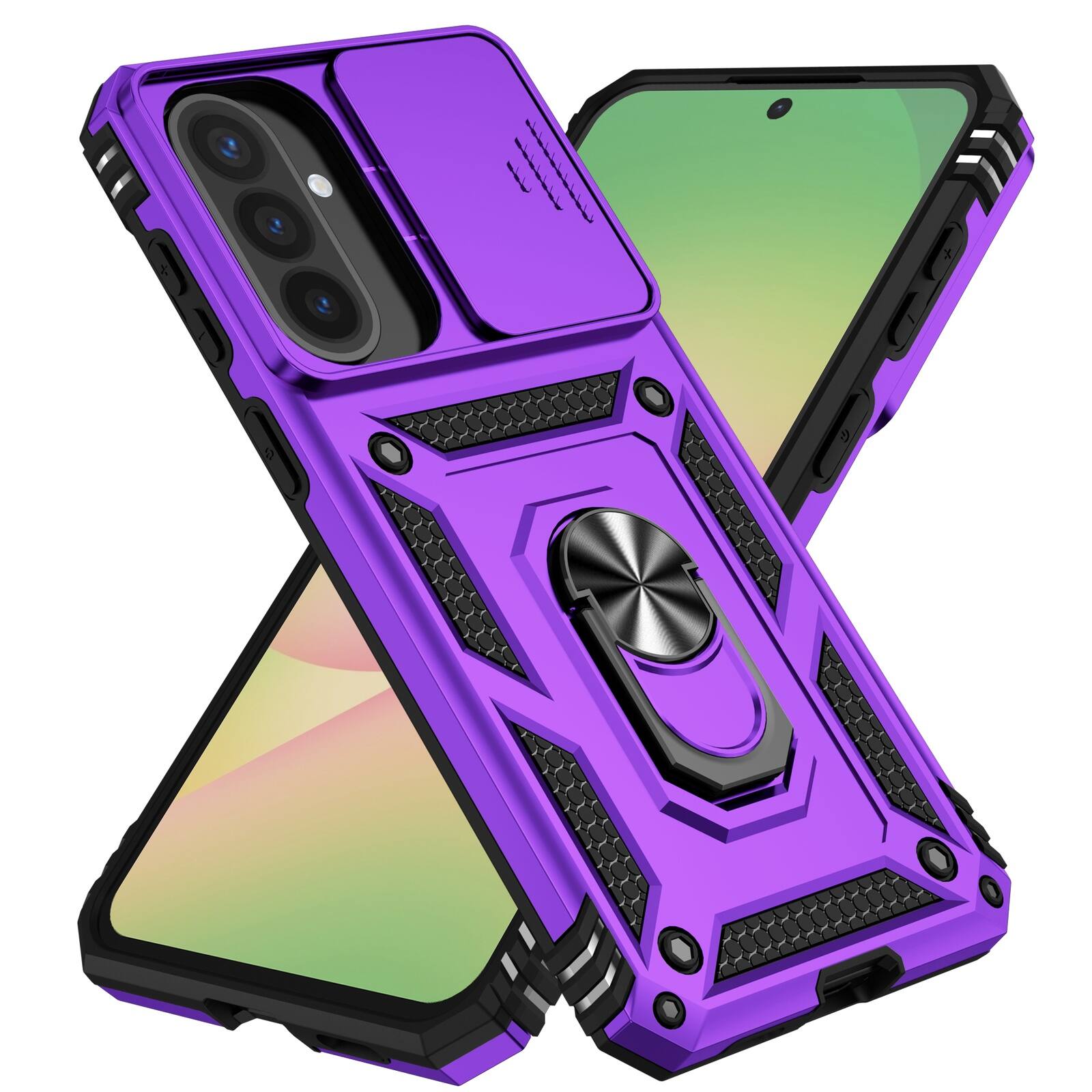 Front. UUCOVER - Rugged Protective Case for Samsung Galaxy A17 5G ,Shockproof TPU+PC Case Slide Camera Cover Ring Holder Stand Cover - Purple.