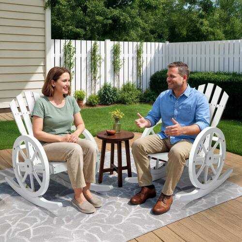 Alt View 9. Winado - 1PC 23.5inch Wooden Wagon Rocking Adirondack Chair with High Back, Slatted Seat, Wheel Armrestfor Indoor Outdoor Garden - White.