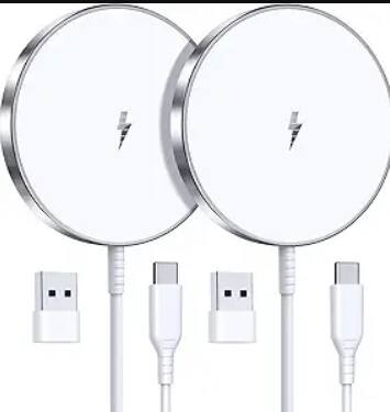 Front. Gravity Ridge - 2-Pack Magnetic Wireless Charger 15W Fast Mag Safe Charger for iPhone 17/16/15/14/13/12 Series & AirPods 3/2 Mag-Safe - White.