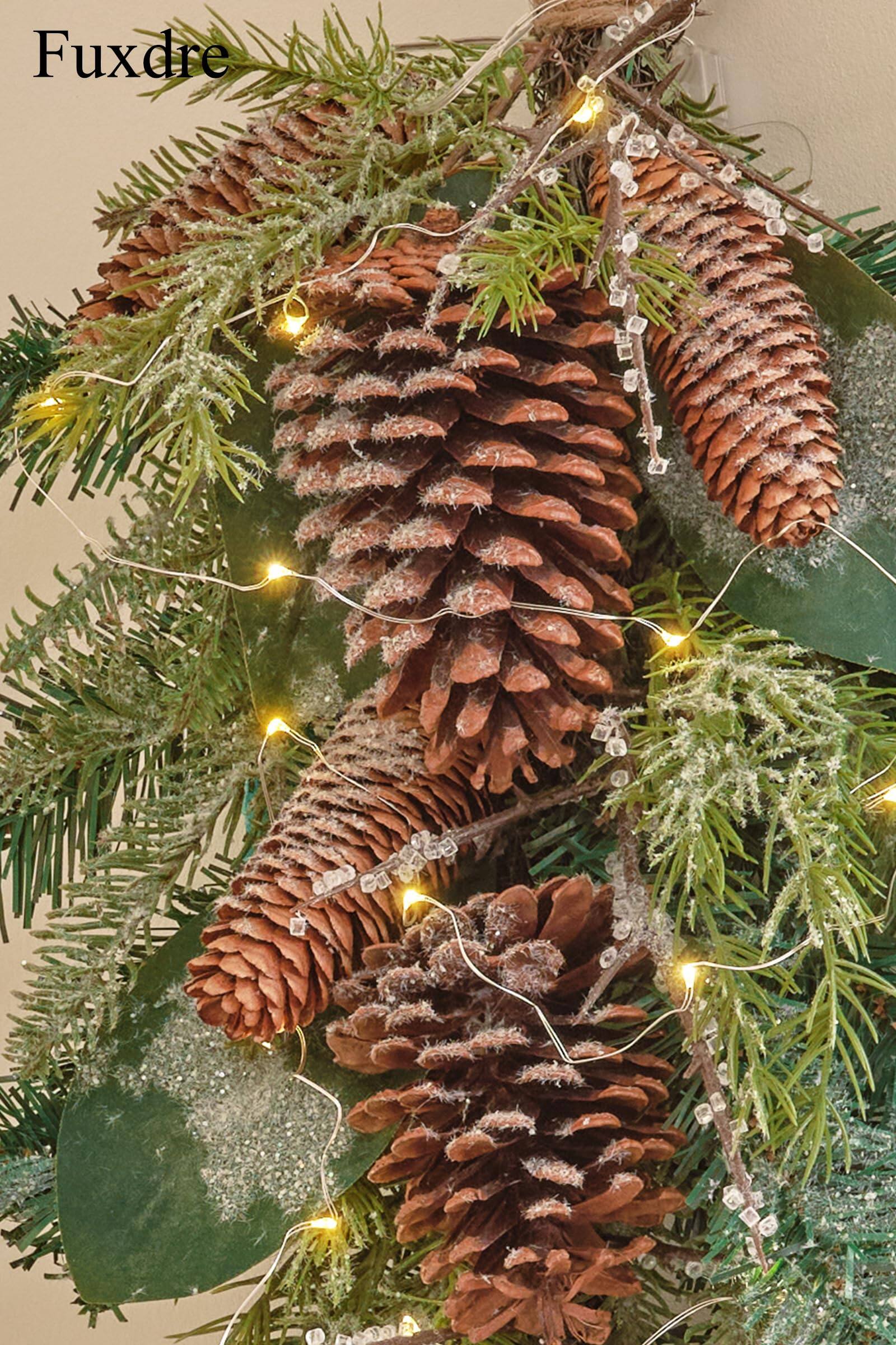 Angle. Siljoy - 23" Pre-Lit Xmas Teardrop Swag | Pinecones & Ferns Door Decor - green.