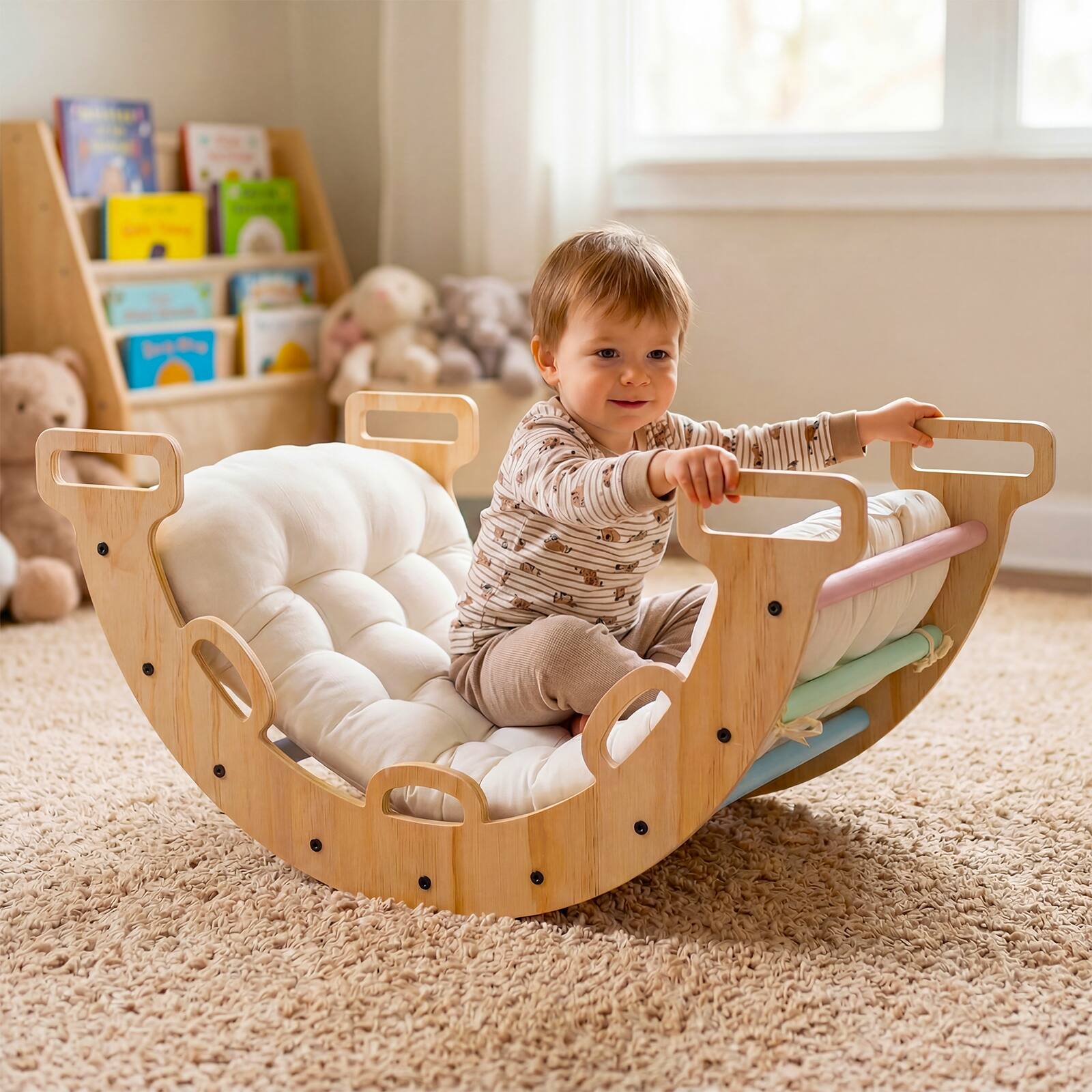 Alt View 1. Costway - Costway Wooden Rocking Climbing Arch with Cushion, 3-in-1 Montessori Kids Climber Rocker - Macaron.