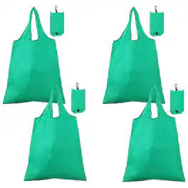Unique Bargains - 4pcs Foldable Travel Bag Lightweight Polyester Reusable Grocery Tote Pouch for Women and Men Travel Beach Storage - Bright Green