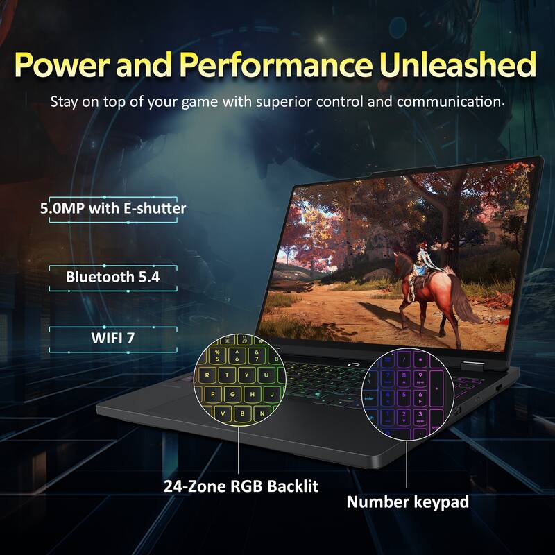 Power and Performance Unleashed  
Stay on top of your game with superior control and communication.  

5.0MP with E-shutter  
Bluetooth 5.4  
WIFI 7  

24-Zone RGB Backlit  
Number keypad