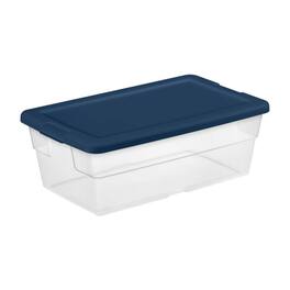Sterilite - Stackable 6 Qt Storage Box Container, Clear, Lid, 5 Pack - Marine Blue