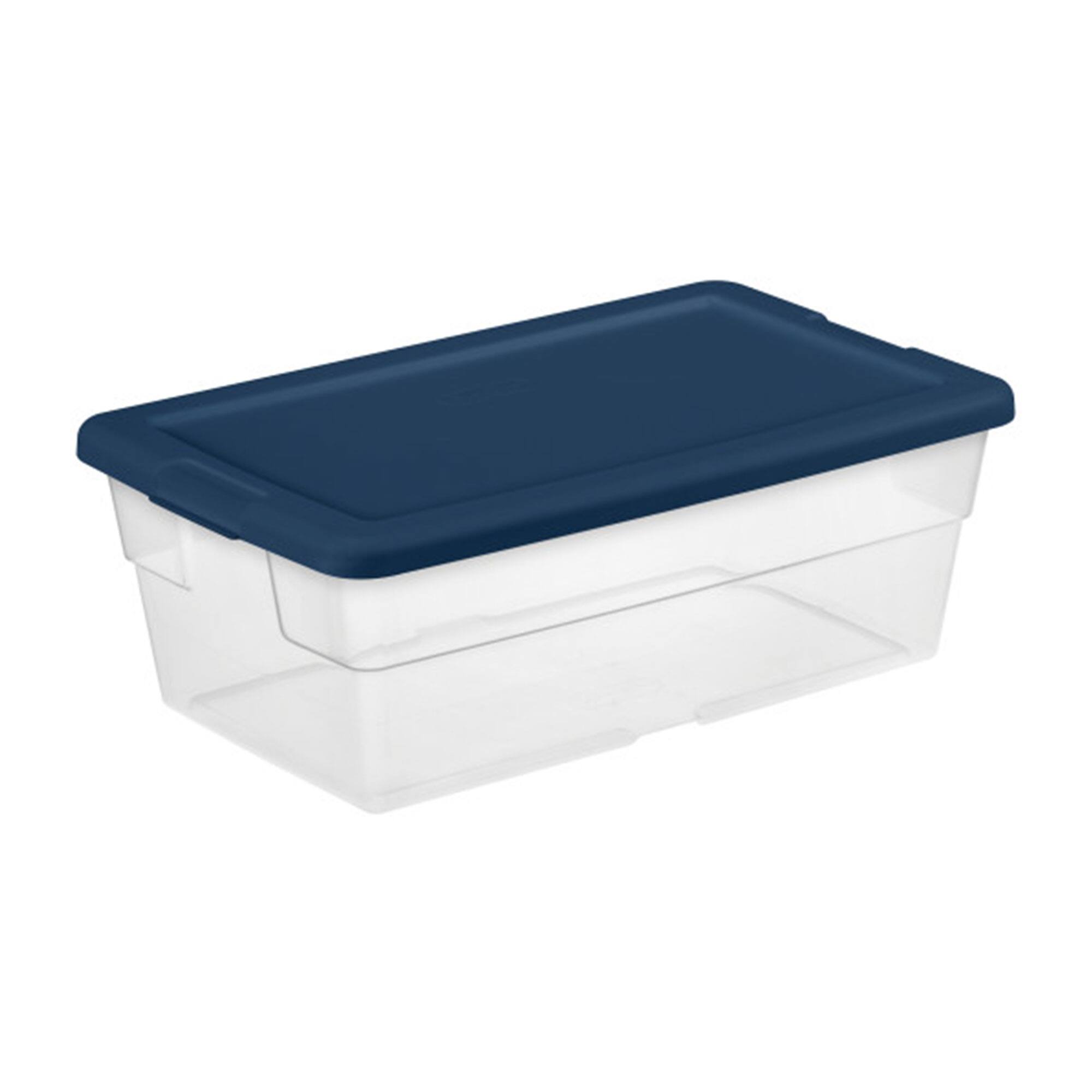 Front. Sterilite - Sterilite Stackable 6 Qt Storage Box Container, Clear, Marine Blue Lid, 5 Pack - Marine Blue.