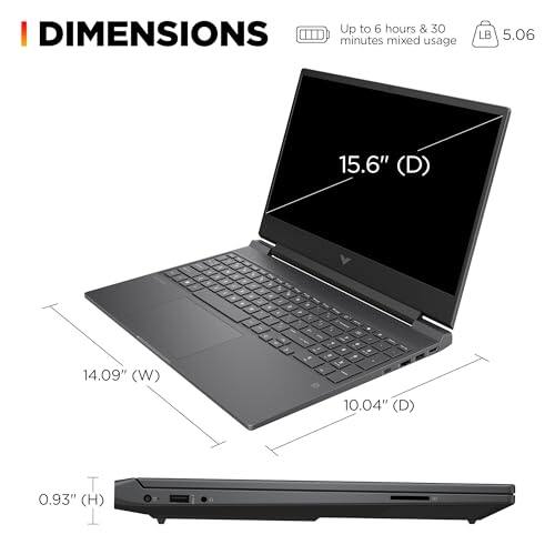 Up to 6 hours & 30 minutes mixed usage  
LB 5.06  
15.6" (D)  
14.09" (W)  
10.04" (D)  
0.93" (H)