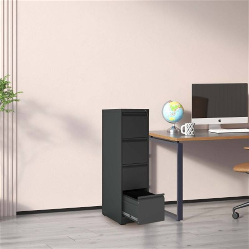 Back. HTUTWOO - 4 Drawer Metal Vertical File Cabinet with Lock – Office Home Steel Vertical File Cabinet for A4 Legal/Letter Size - Black.
