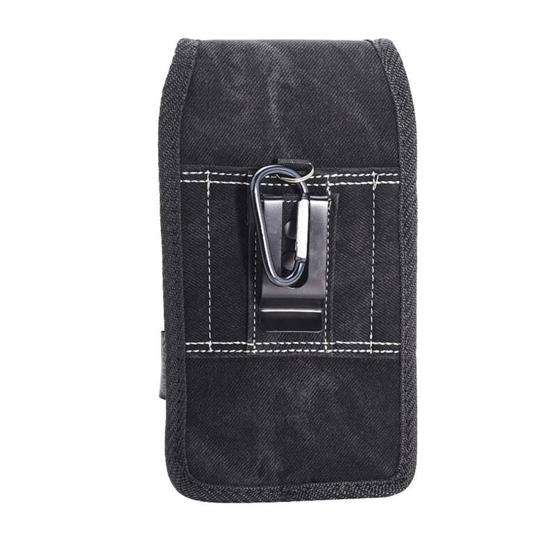 Back. LUXMO - LUXMO Large Horizontal Universal Phone Pouch with Dual Card Slots - Black Denim Fabric - Black.