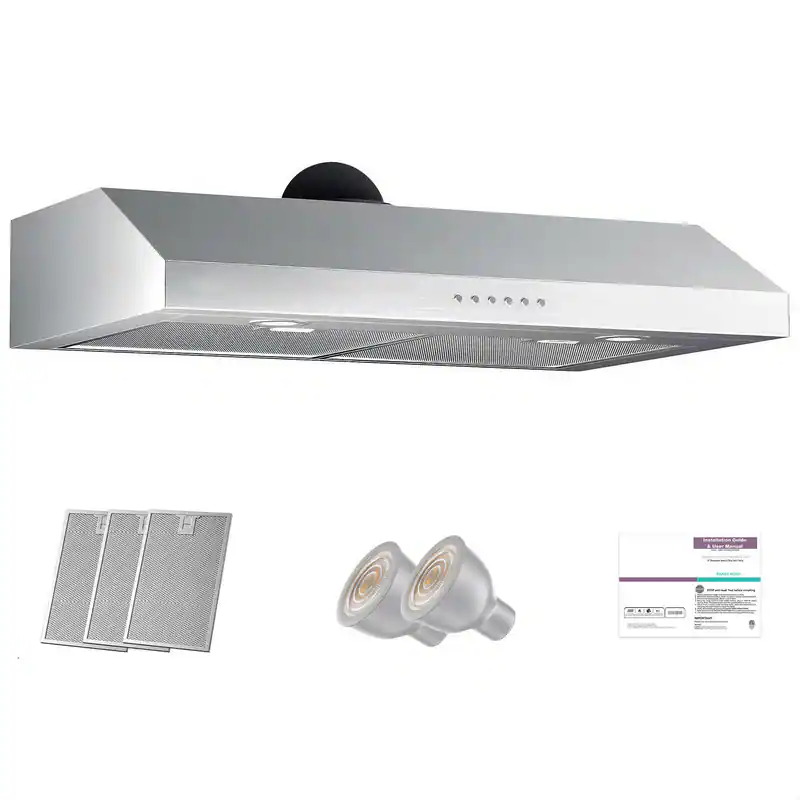 Front. ZJKLA - ZJKLA - 36 inches - Externally Vented - Under cabinet Range Hood - Stainless steel.