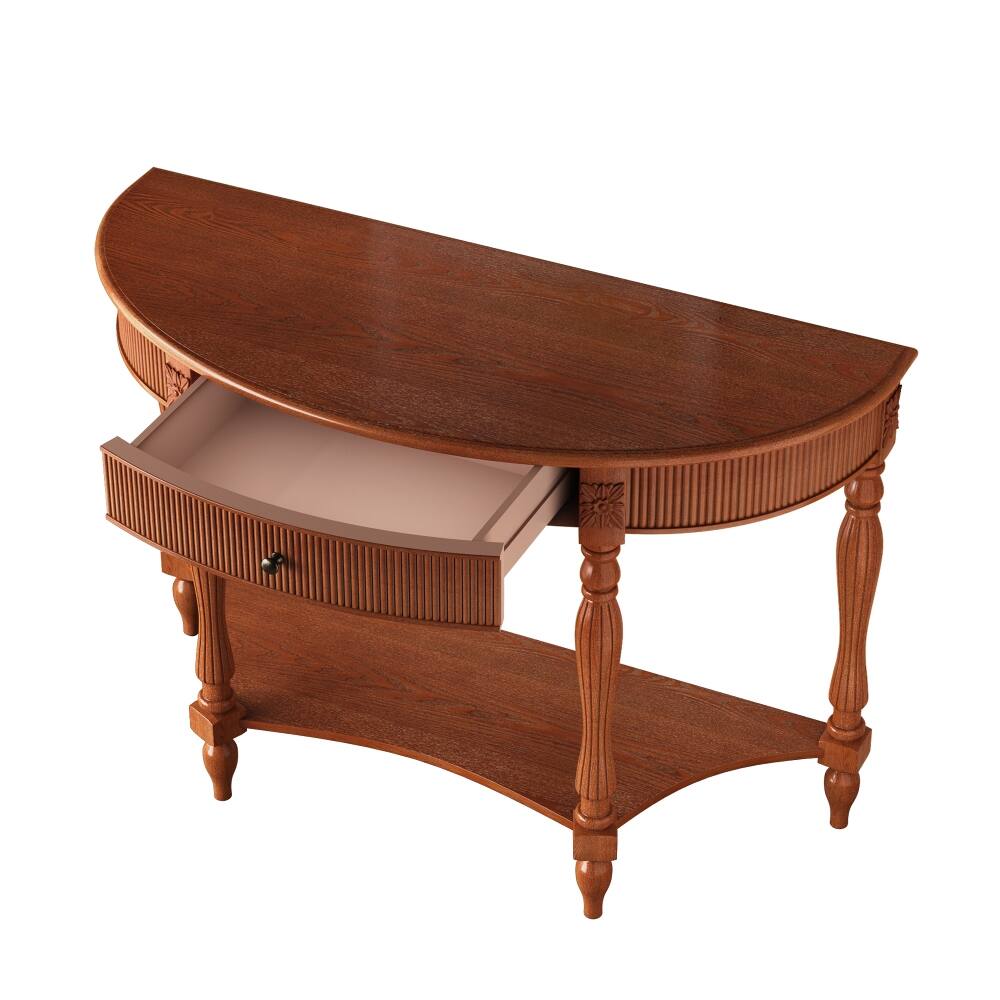 Alt View 8. Loheer - Loheer solid wood half moon console table, rustic brown entryway table with drawer - Walnut.