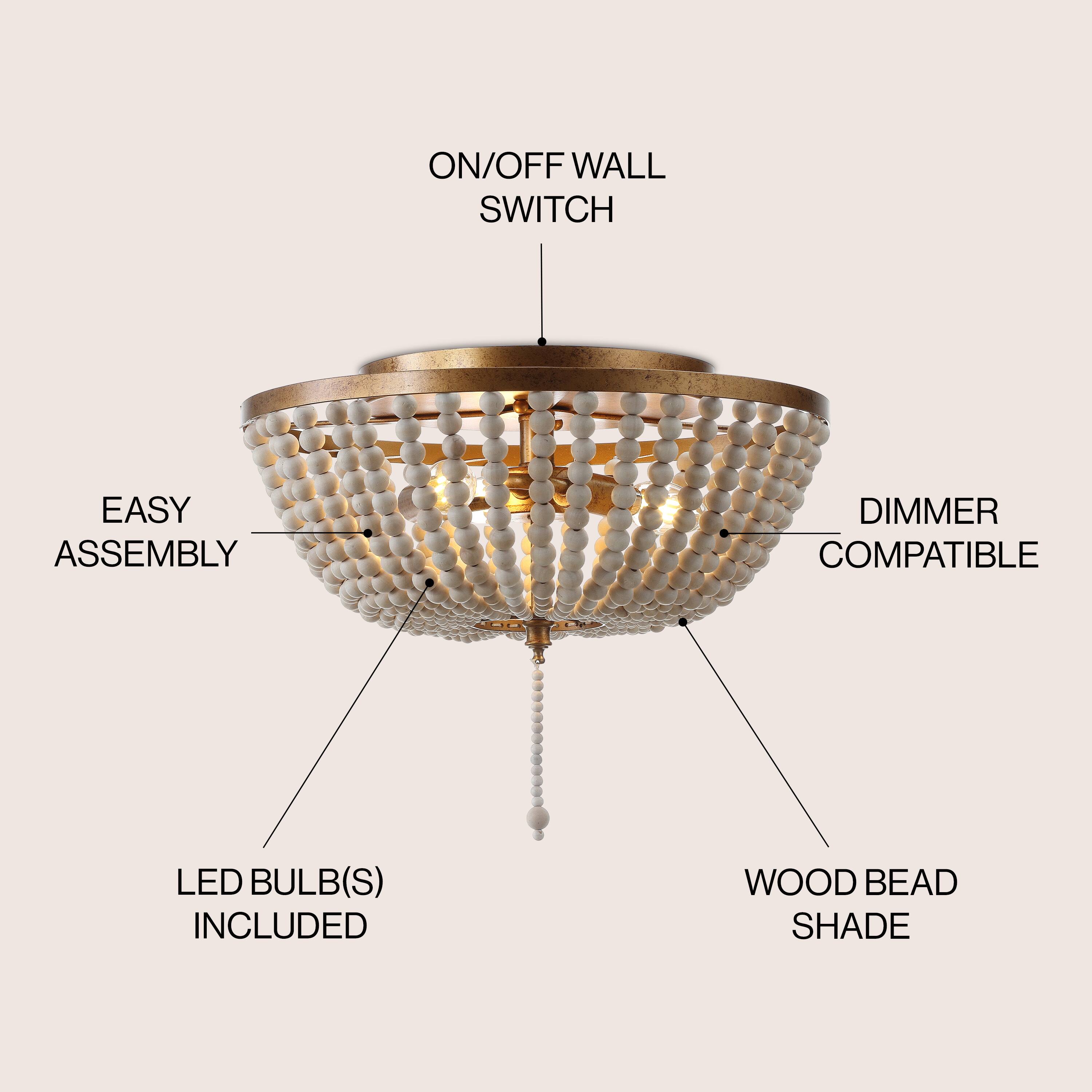 ON/OFF WALL SWITCH  
EASY ASSEMBLY  
DIMMER COMPATIBLE  
LED BULB(S) INCLUDED  
WOOD BEAD SHADE