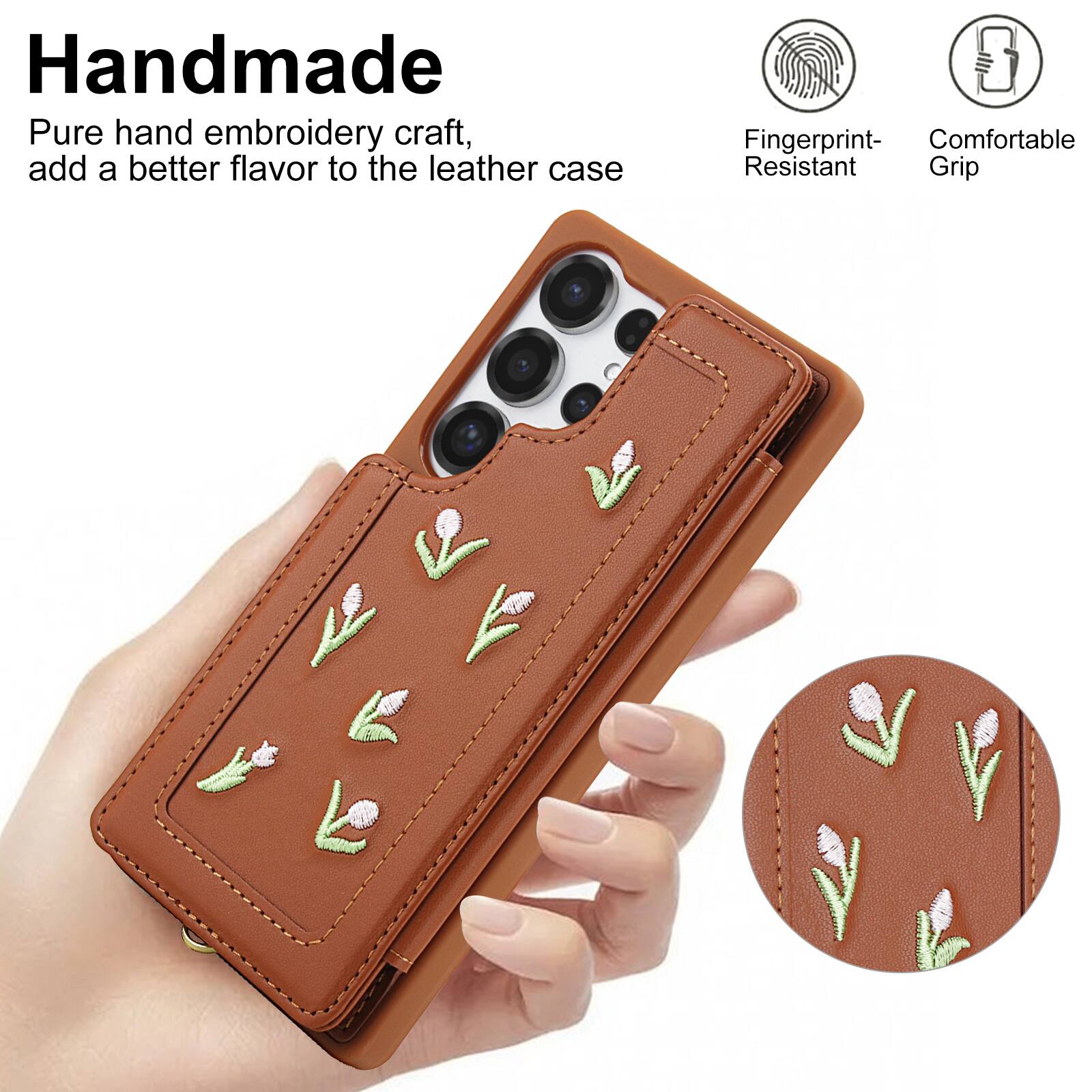 Handmade Pure hand embroidery craft, add a better flavor to the leather case

3 Fingerprint- Comfortable Resistant Grip