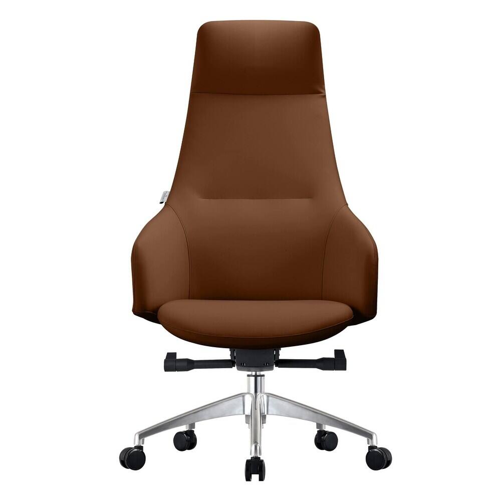 Alt View 2. LeisureMod - Celeste High-Back Office Chair in Upholstered Leather with Iron Frame Swivel and Tilt for Desk, Study and Home Office - Dark Brown.