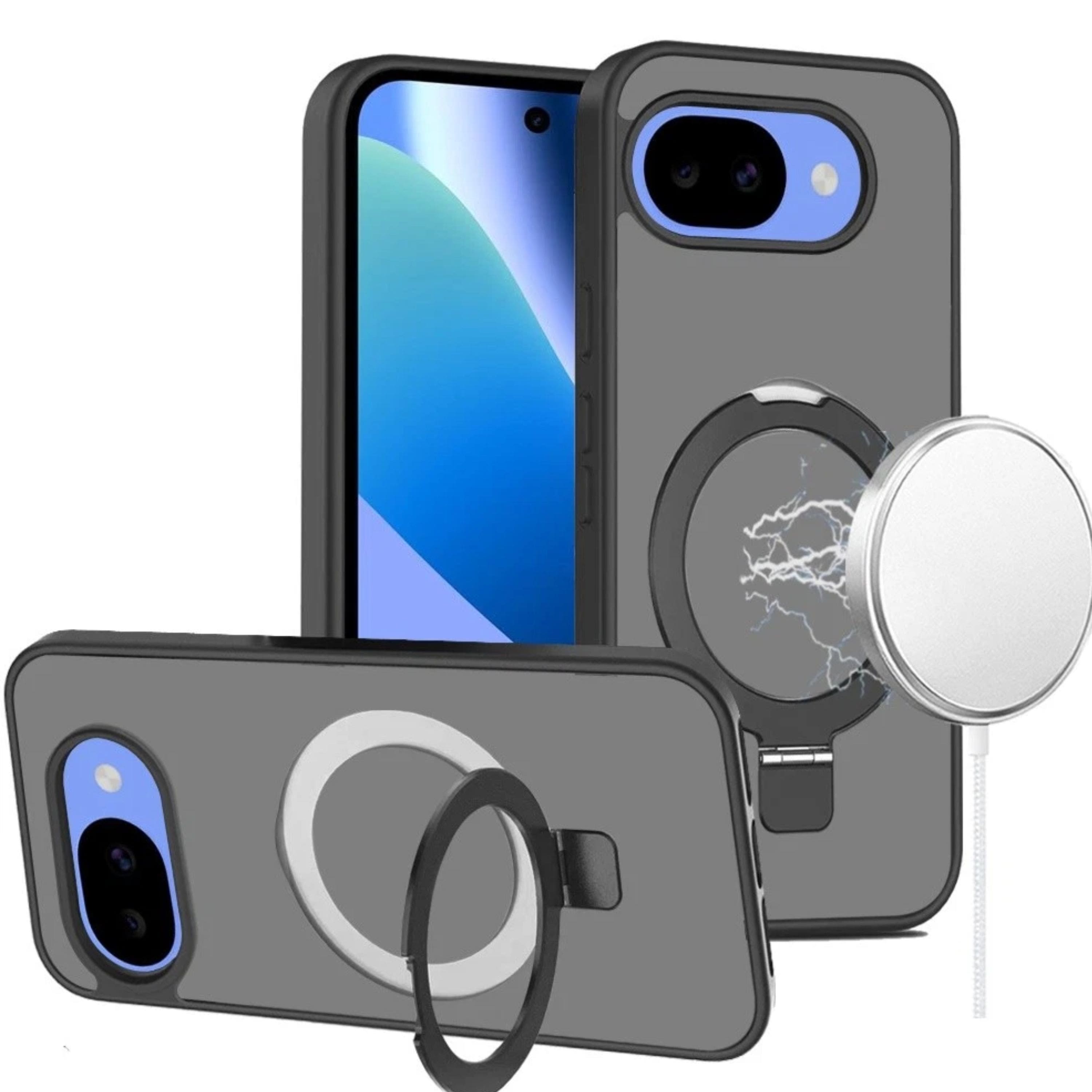 Kitcheniva - Matte Finish Metal Circle Ring Stand Rugged Cover Phone Case With Tempered Glass For Google Pixel 10a - Black price history on PriceWatchPro
