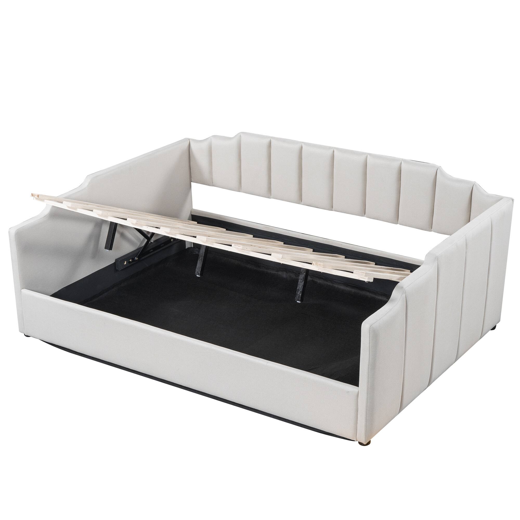 Alt View 2. Whisen - Full Size Upholstered Daybed with Underneath Storage for Bedroom and Guest Room - Beige.