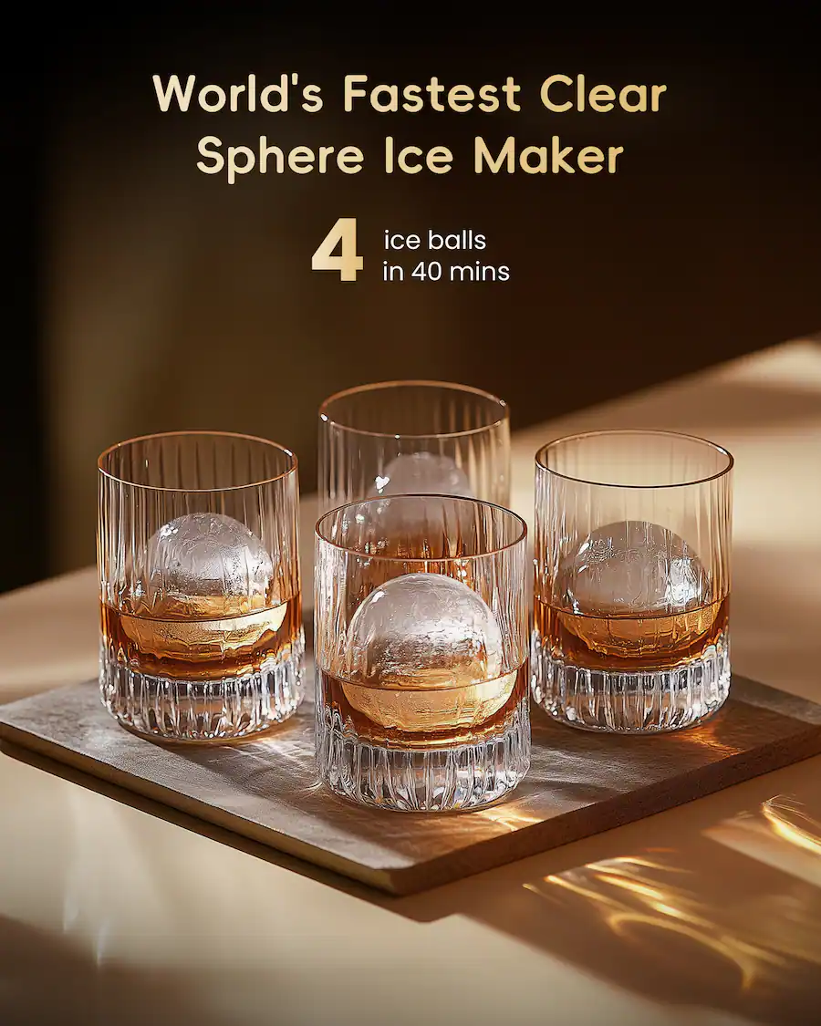 Ecozy Countertop Sphere Ice Maker for Whiskey, 4 Ice Balls in 35 Mins ...
