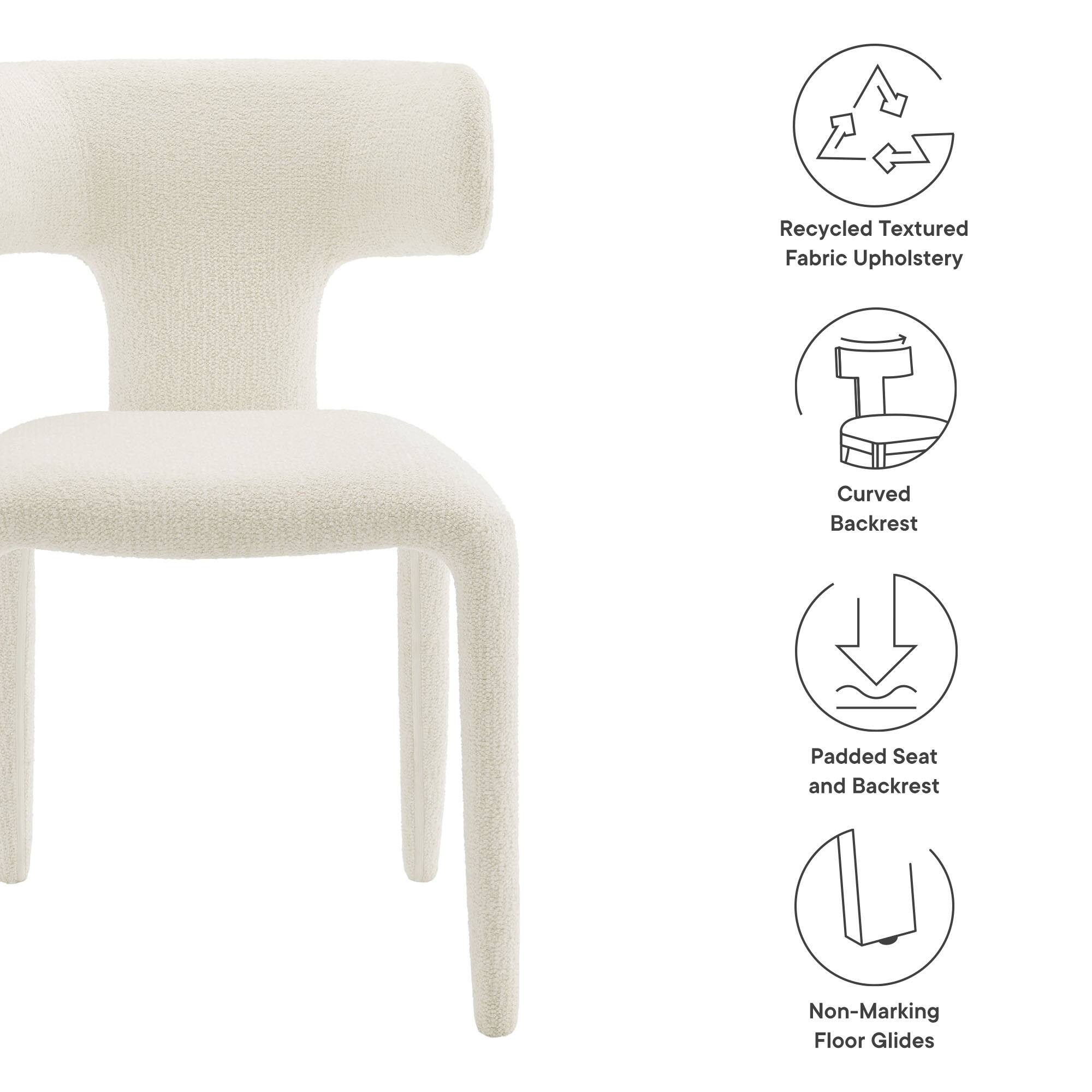 - Recycled Textured Fabric Upholstery
- Curved Backrest
- Padded Seat and Backrest
- Non-Marking Floor Glides