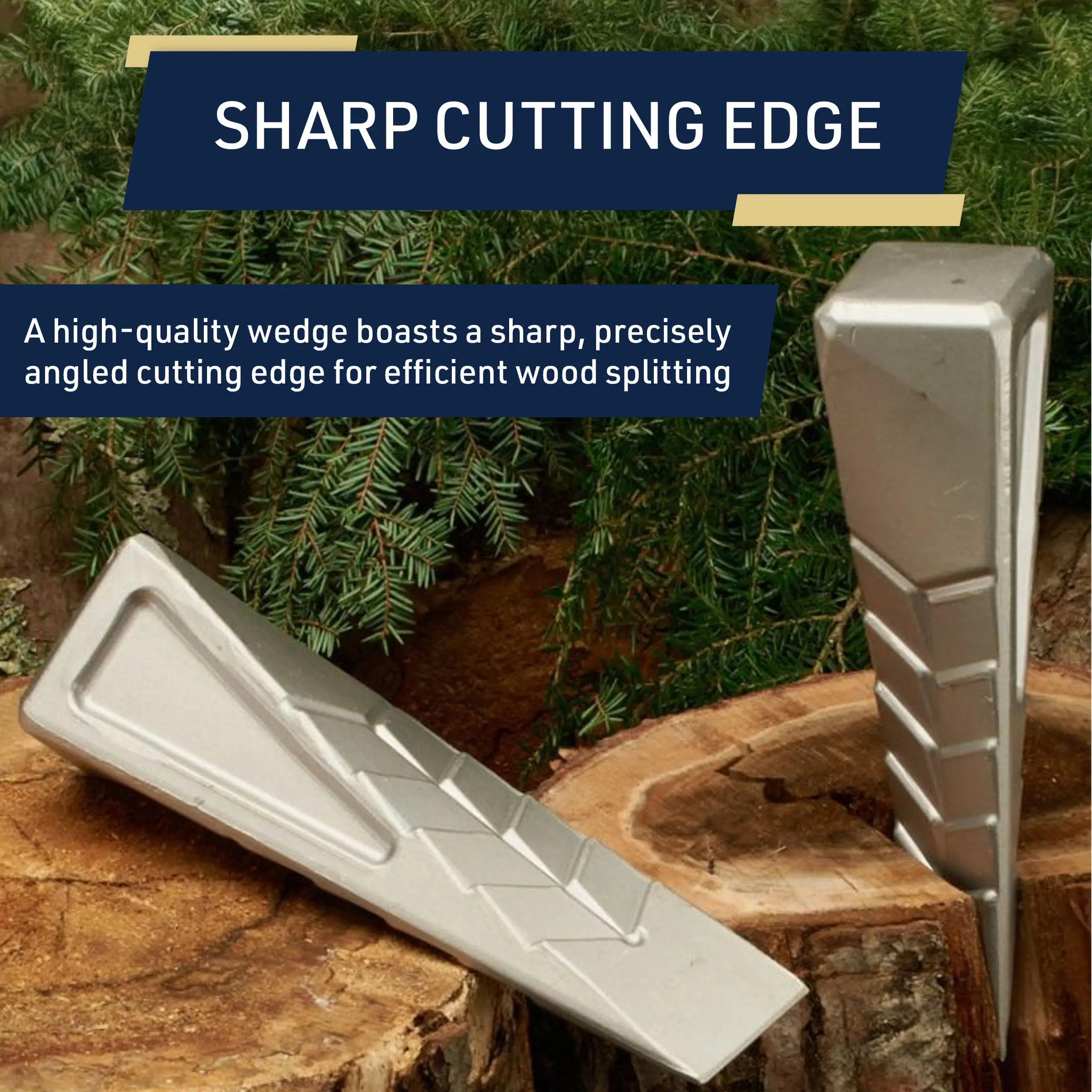 SHARP CUTTING EDGE

A high-quality wedge boasts a sharp, precisely angled cutting edge for efficient wood splitting.