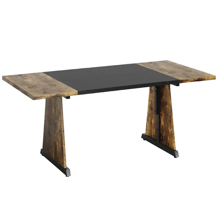 Alt View 4. Bestier - 70" Wooden Dining Table & Metal Kitchen Table Brown Computer Desk for Home Office Desk - Brown.