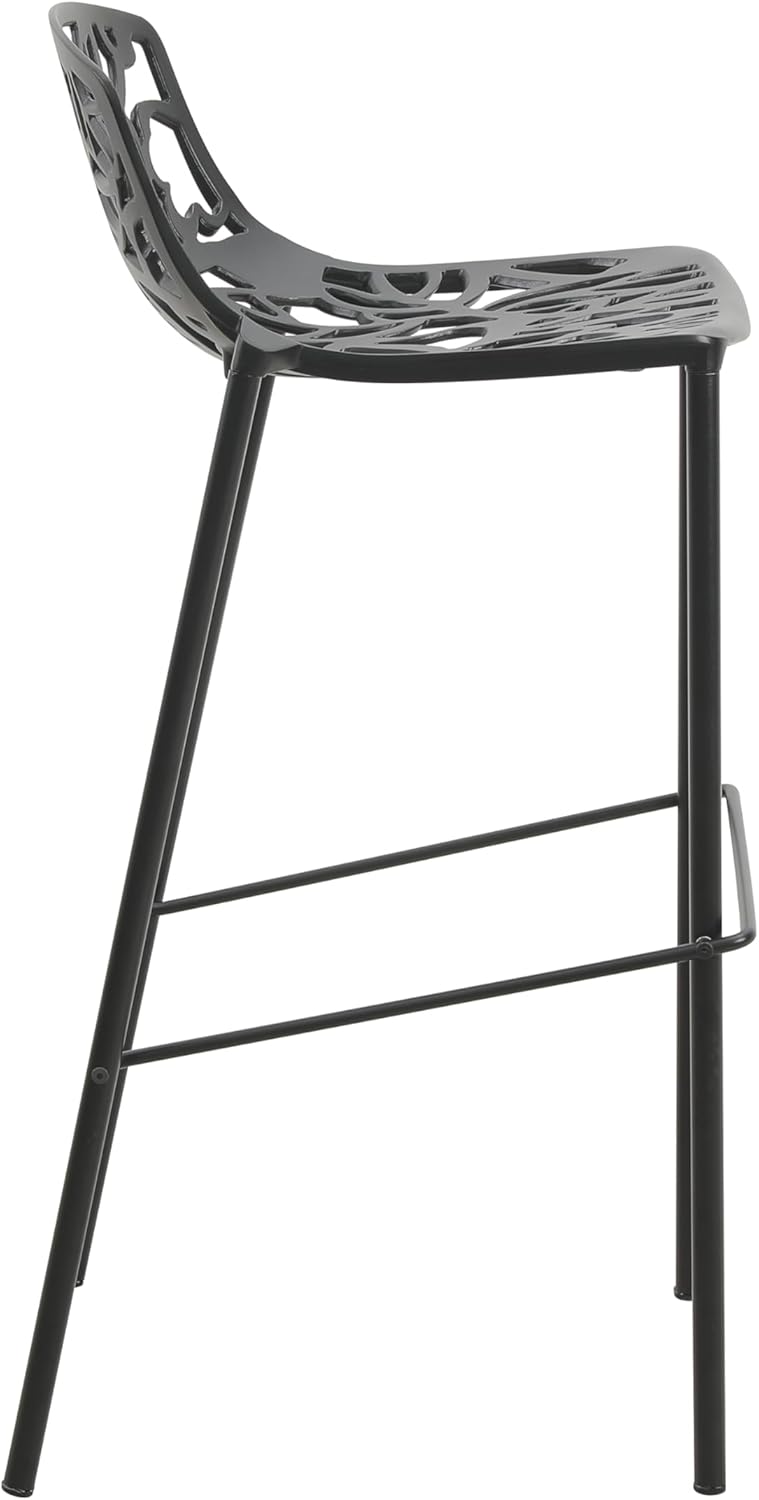 Back. LeisureMod - Devon (Set of 2) Modern Aluminum Bar Stool - Rust Resistant Indoor/Outdoor Dining Stool with Footrest - Black.