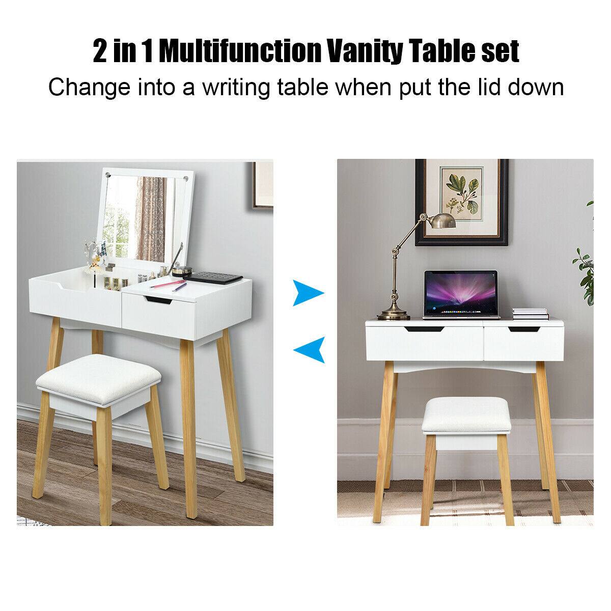2 in 1 Multifunction Vanity Table set
Change into a writing table when put the lid down