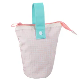 Unique Bargains - Telescopic Standing Pen Pouch w/ Handle, Foldable Pencil Holder for Markers & Brushes - Pink Plaid