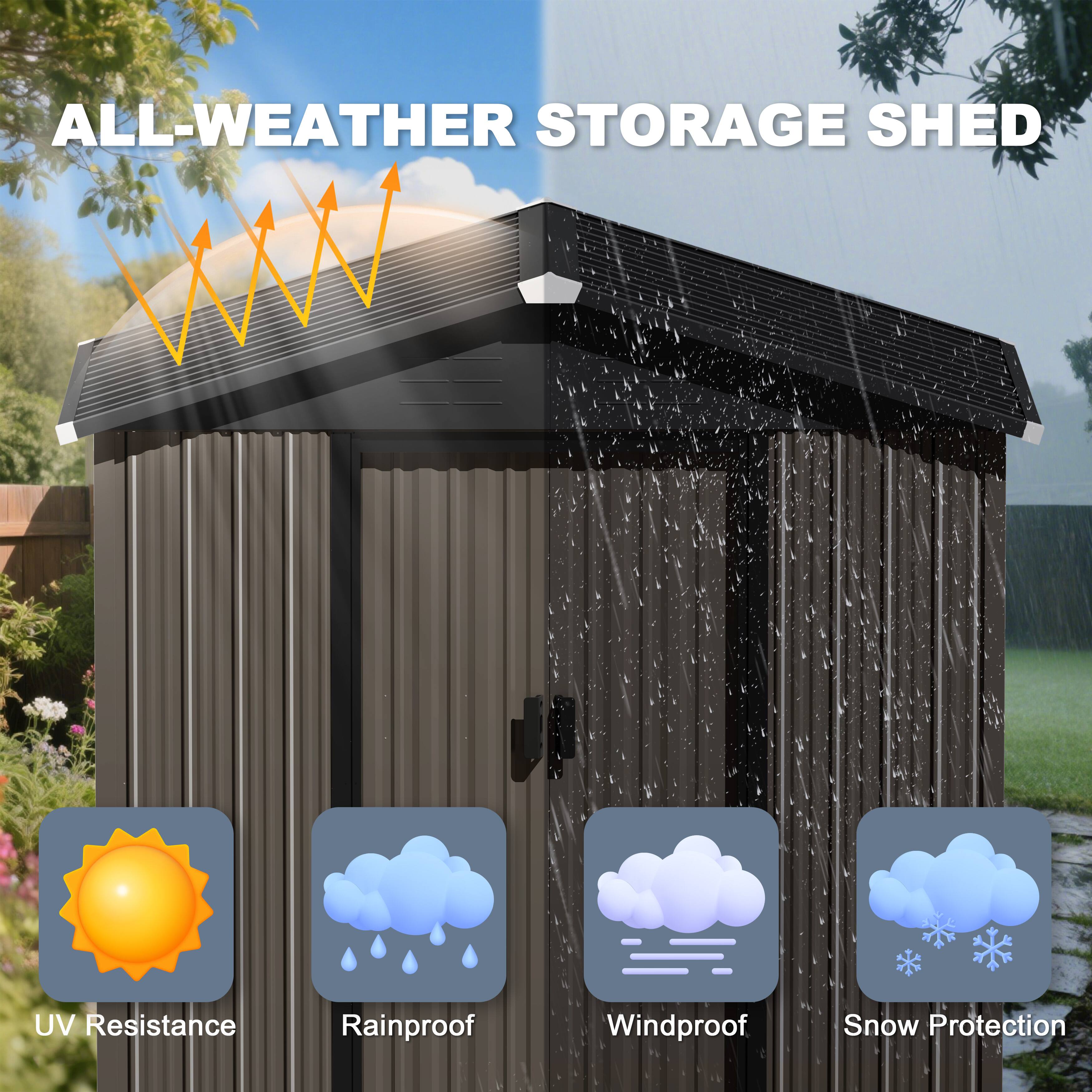 Nuu Garden 6 x 4 FT Outdoor Galvanized Steel Garden Storage Shed
