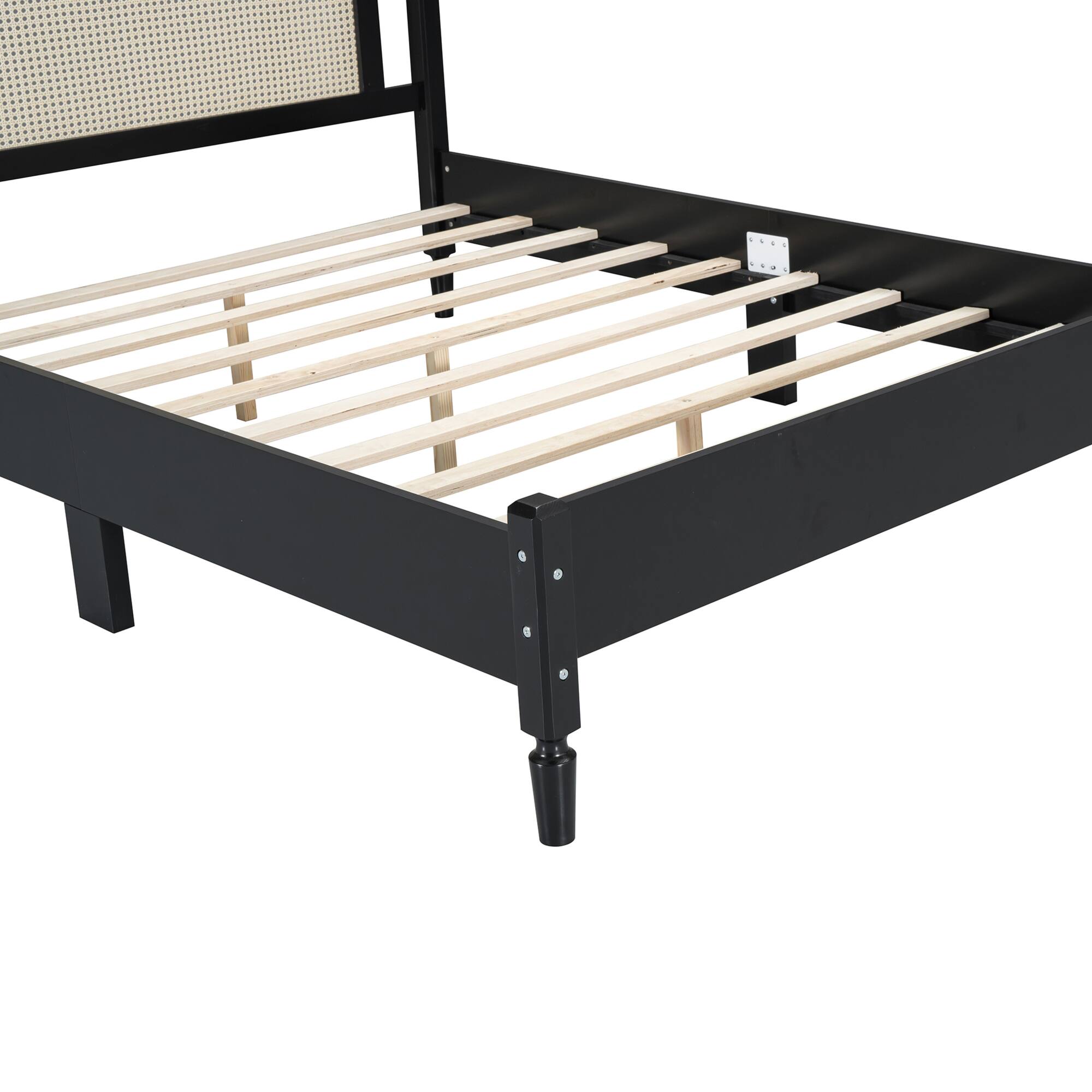 Alt View 6. GOODSILO - Vintage Rattan Headboard Queen Size Platform Bed Frame with Wooden Slat Support - Black.