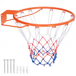 Gymax - 15'' Basketball Rim Wall Door Mounted Basketball Hoop w/ All Weather Net - Orange