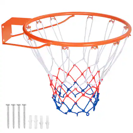Front. Gymax - Gymax 15'' Basketball Rim Wall Door Mounted Basketball Hoop w/ All Weather Net Orange - Orange.