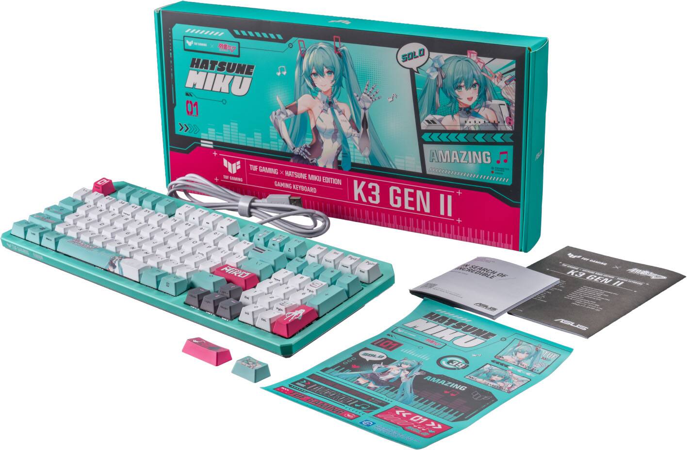 HATSUNE MIKU 01 SOLO AMAZING TUF GAMING x HATSUNE MIKU EDITION KEYBOARD K3 GEN II - F A7 9 79 + 2 F . Y #1 - e + ! N - F - e - A F de Pat Pero MIRE 7 SEARCH OF # 2 d - R 000000 HATSUNE ME 101 000 - alhilni 39 AMAZING TUF MG GAMING 44444644 C <<> Q g - S K3 GEN " TUF