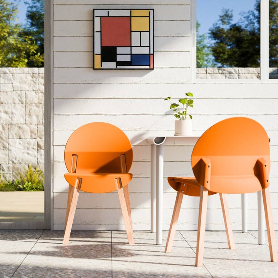 Mondawe 4 Pack Crimson Chairs – Red Oak Wood Legs & PP Seat Orange ...