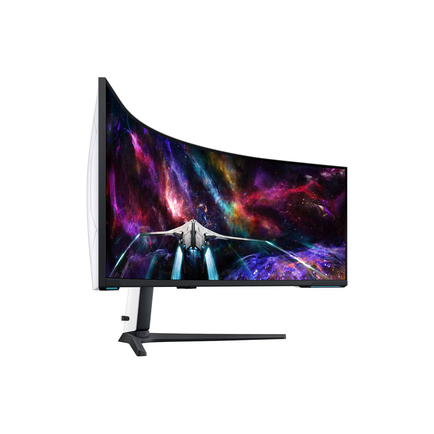 Angle. Samsung - 57" Odyssey Neo G9 Dual 4K UHD Quantum Mini-LED 240Hz 1ms HDR1000 Curved Gaming Monitor +2-Year Extended Warranty Bundle - Black.