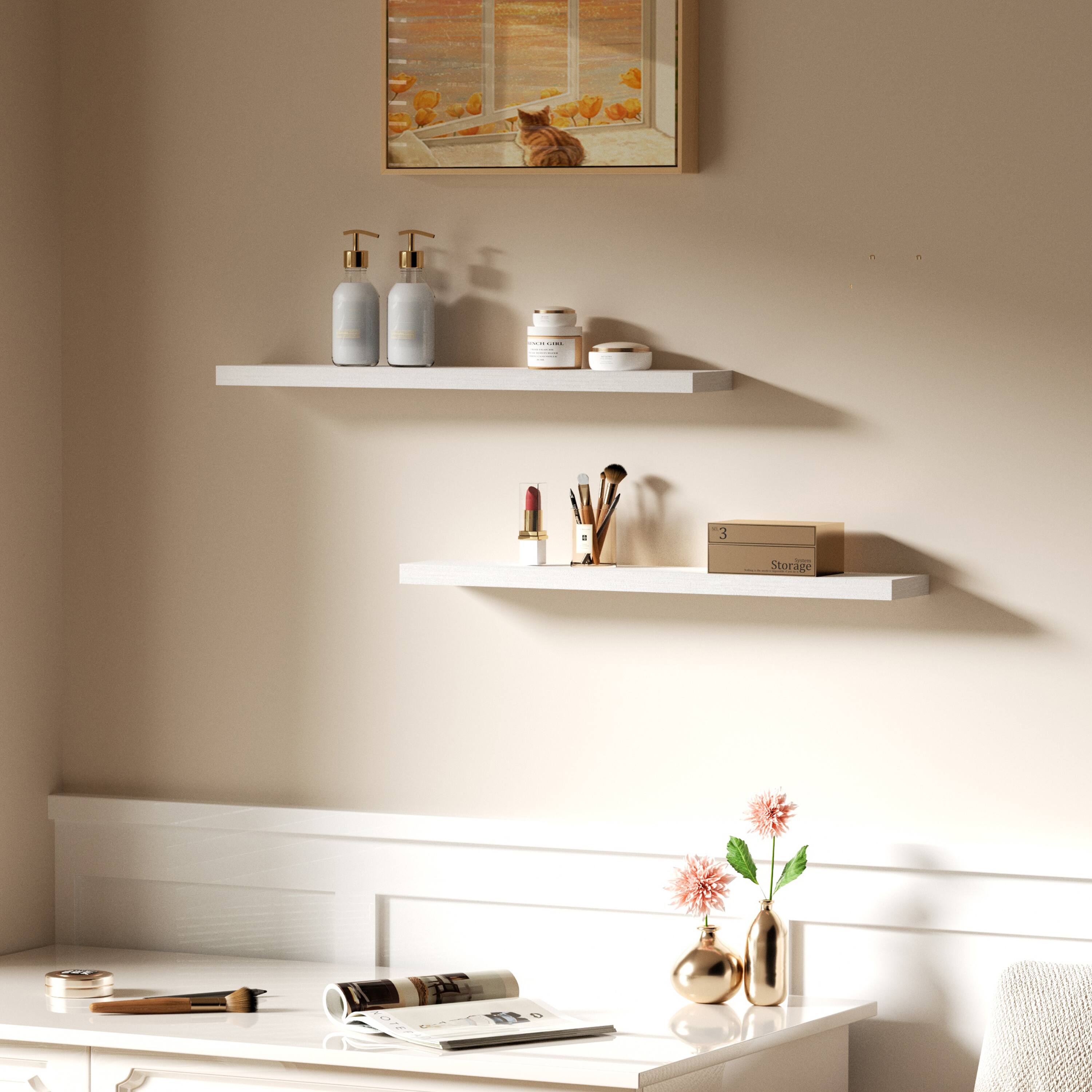 Alt View 5. BOMEDA - Floating Shelves for Wall, Wooden Mounted Wall Shelf for Room, Over Toilet Bathroom Shelves Storage, 36x7x1.5 in, 2 Pack - White.