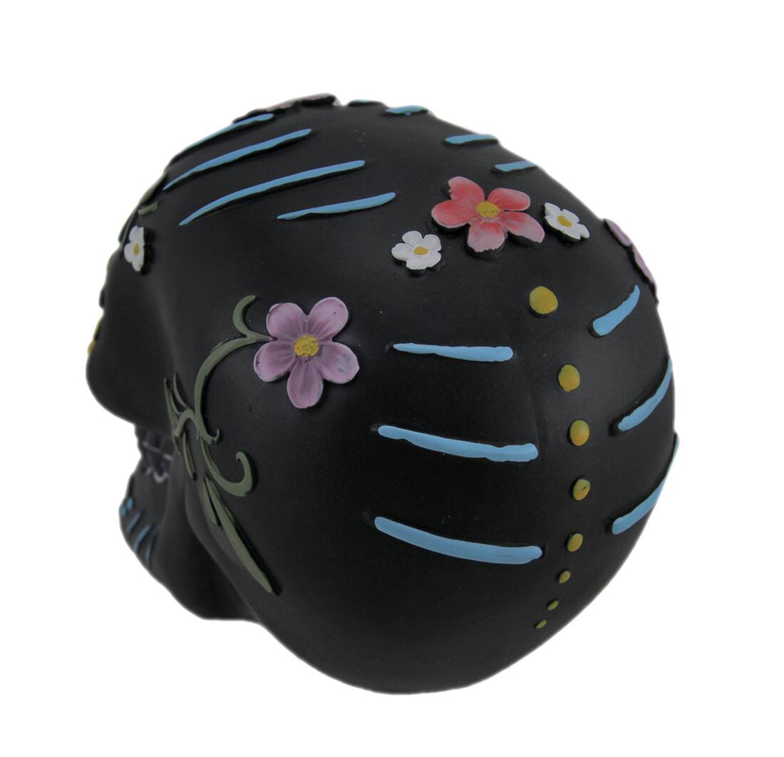 Alt View 2. Zeckos - Hand Painted Black Day of the Dead Sugar Skull Statue - Black.